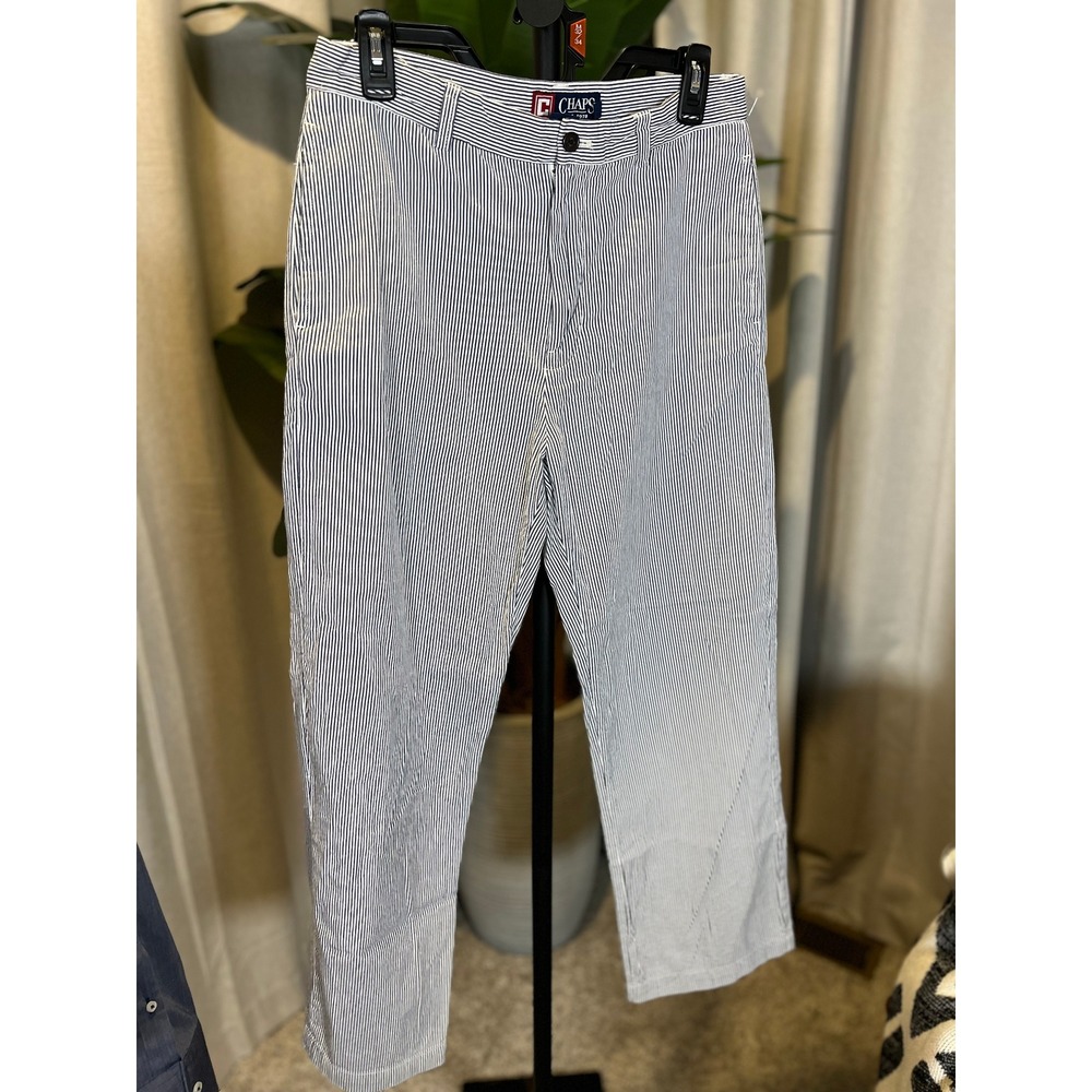 Chaps Mens Blue White Striped Seersucker Cotton Pants 30x32 Straight Leg Preppy